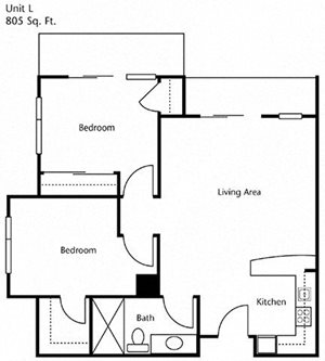 Two Bed One Bath Floor Plan at Cogir of Queen Anne, Seattle